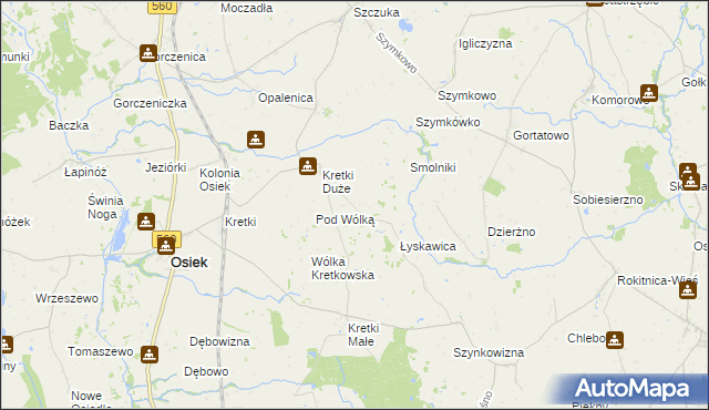 mapa Kujawa gmina Osiek, Kujawa gmina Osiek na mapie Targeo