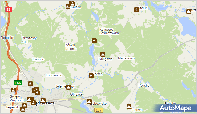 mapa Kuligowo, Kuligowo na mapie Targeo