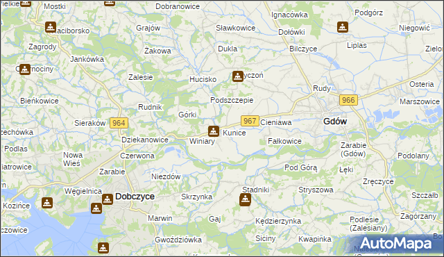 mapa Kunice gmina Gdów, Kunice gmina Gdów na mapie Targeo