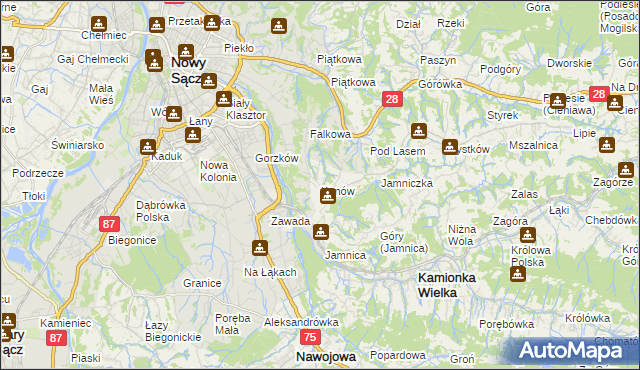 mapa Kunów gmina Chełmiec, Kunów gmina Chełmiec na mapie Targeo