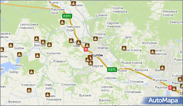 mapa Kunów powiat ostrowiecki, Kunów powiat ostrowiecki na mapie Targeo