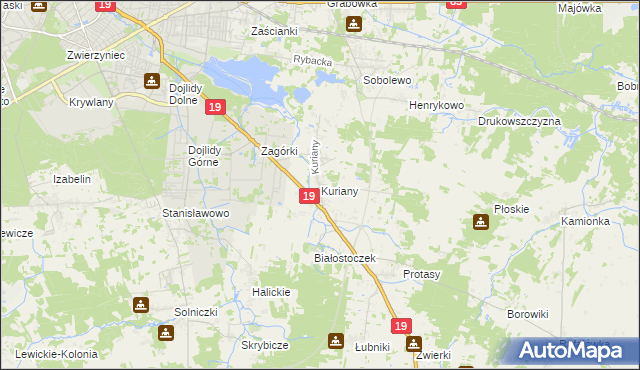 mapa Kuriany gmina Zabłudów, Kuriany gmina Zabłudów na mapie Targeo