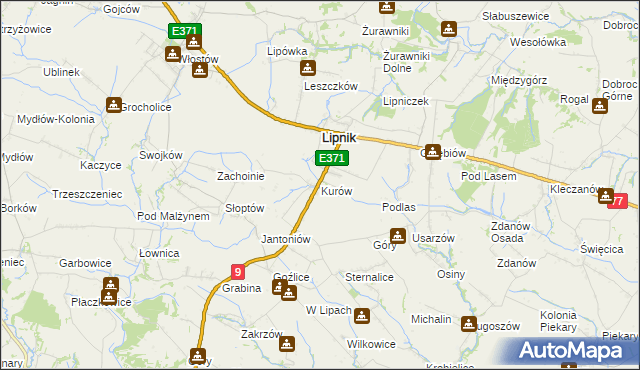 mapa Kurów gmina Lipnik, Kurów gmina Lipnik na mapie Targeo