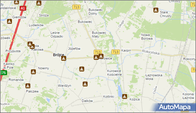 mapa Kurowice gmina Brójce, Kurowice gmina Brójce na mapie Targeo