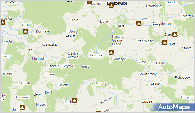 mapa Kurpie, Kurpie na mapie Targeo