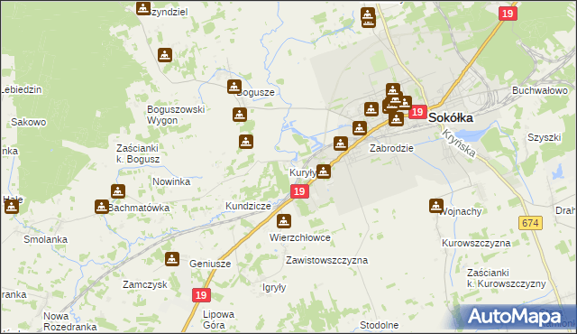 mapa Kuryły gmina Sokółka, Kuryły gmina Sokółka na mapie Targeo