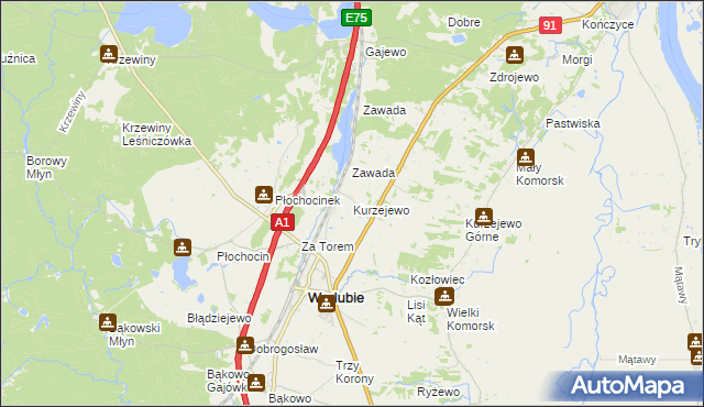 mapa Kurzejewo, Kurzejewo na mapie Targeo