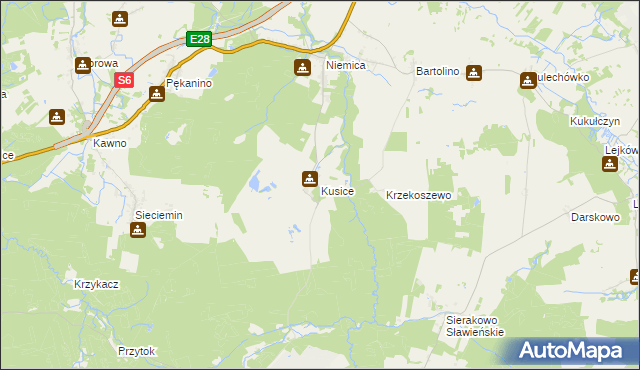 mapa Kusice, Kusice na mapie Targeo