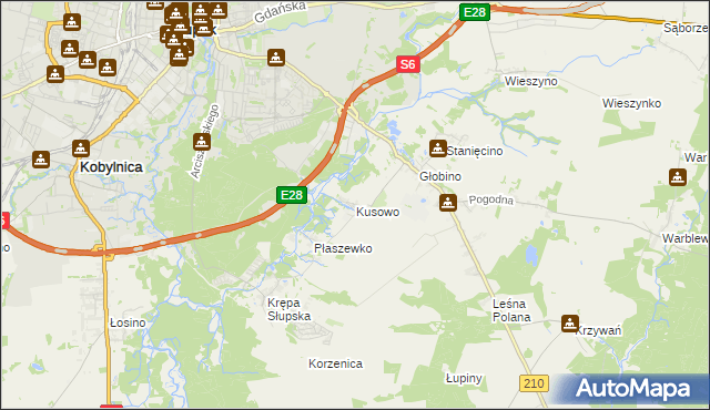 mapa Kusowo gmina Słupsk, Kusowo gmina Słupsk na mapie Targeo