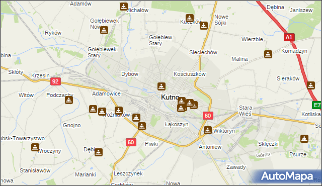 mapa Kutno, Kutno na mapie Targeo