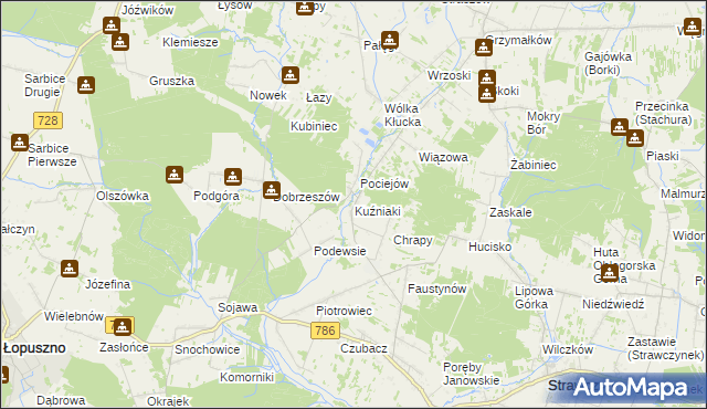 mapa Kuźniaki, Kuźniaki na mapie Targeo