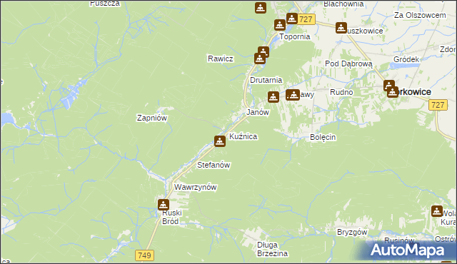 mapa Kuźnica gmina Przysucha, Kuźnica gmina Przysucha na mapie Targeo