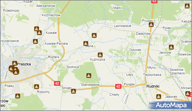 mapa Kuźnica gmina Rudniki, Kuźnica gmina Rudniki na mapie Targeo