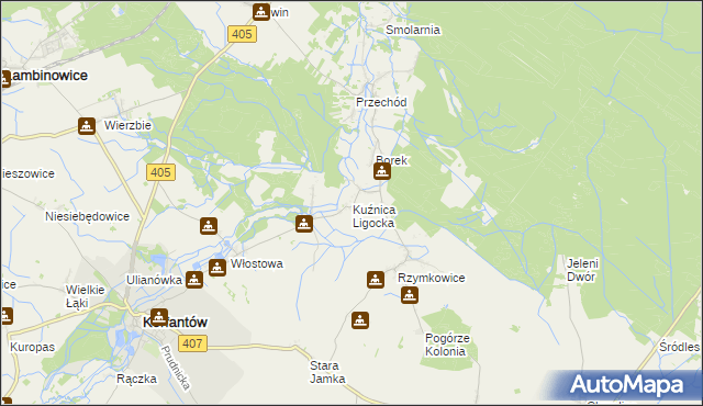 mapa Kuźnica Ligocka, Kuźnica Ligocka na mapie Targeo