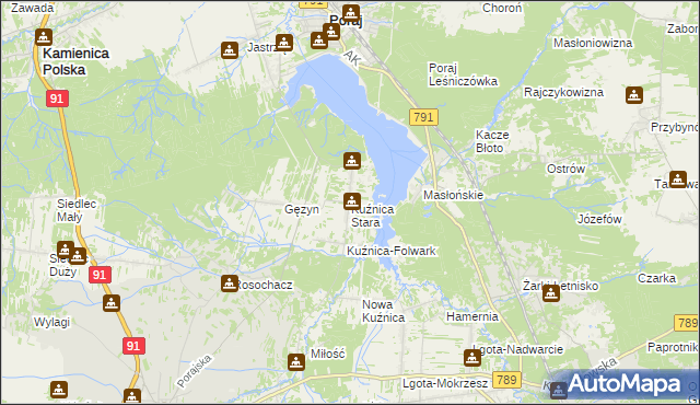 mapa Kuźnica Stara gmina Poraj, Kuźnica Stara gmina Poraj na mapie Targeo