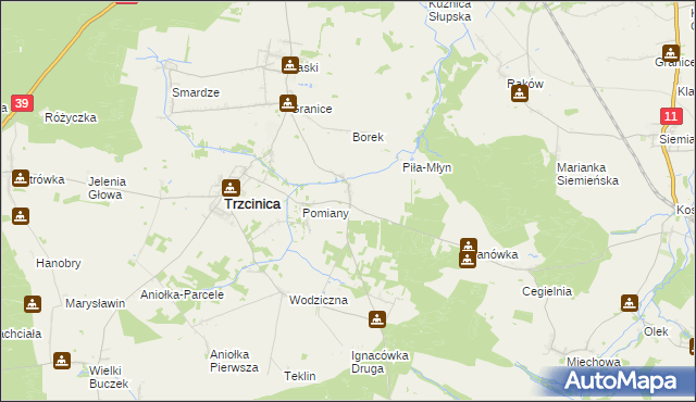 mapa Kuźnica Trzcińska, Kuźnica Trzcińska na mapie Targeo