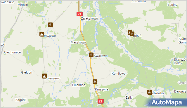 mapa Kwakowo gmina Kobylnica, Kwakowo gmina Kobylnica na mapie Targeo