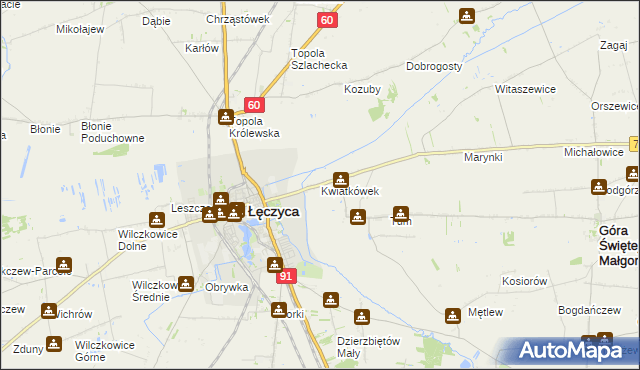 mapa Kwiatkówek gmina Góra Świętej Małgorzaty, Kwiatkówek gmina Góra Świętej Małgorzaty na mapie Targeo