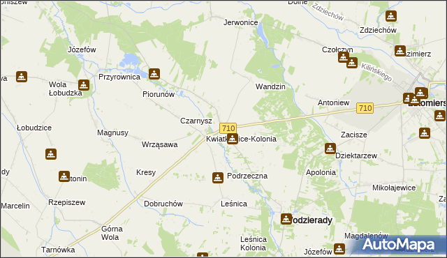 mapa Kwiatkowice gmina Wodzierady, Kwiatkowice gmina Wodzierady na mapie Targeo