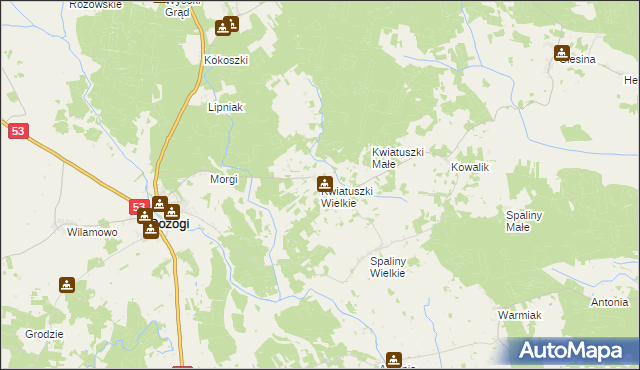 mapa Kwiatuszki Wielkie, Kwiatuszki Wielkie na mapie Targeo