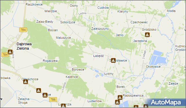 mapa Łabędź gmina Koniecpol, Łabędź gmina Koniecpol na mapie Targeo