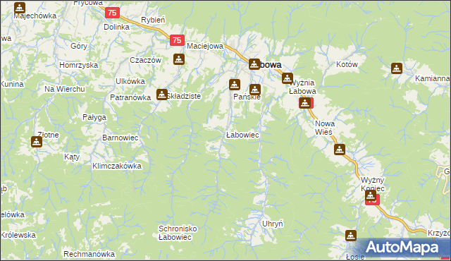 mapa Łabowiec, Łabowiec na mapie Targeo