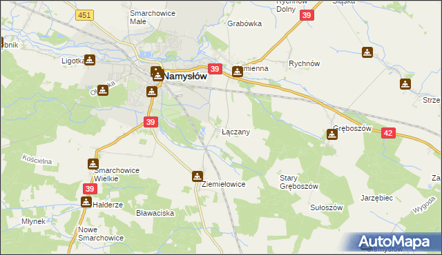 mapa Łączany gmina Namysłów, Łączany gmina Namysłów na mapie Targeo