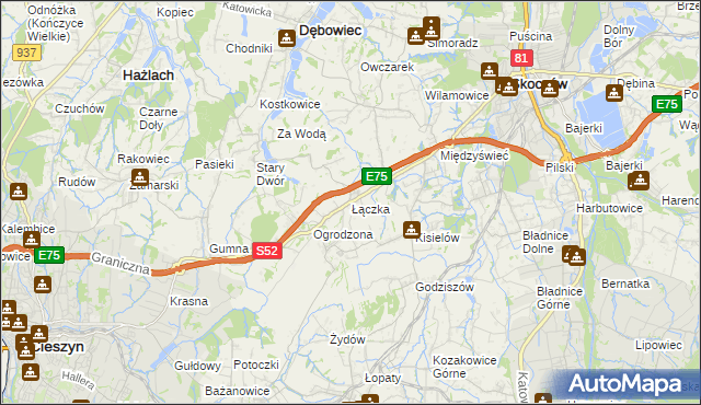 mapa Łączka gmina Dębowiec, Łączka gmina Dębowiec na mapie Targeo