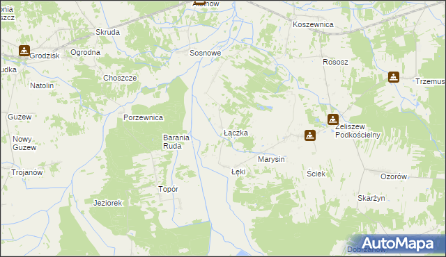 mapa Łączka gmina Kotuń, Łączka gmina Kotuń na mapie Targeo