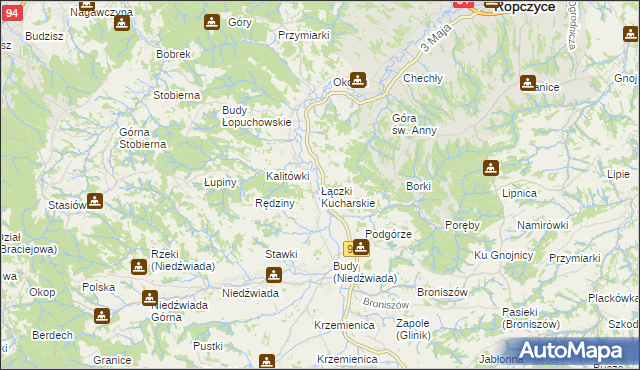 mapa Łączki Kucharskie, Łączki Kucharskie na mapie Targeo