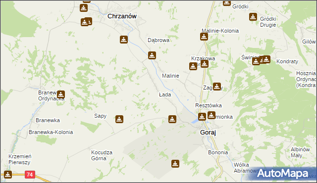 mapa Łada gmina Chrzanów, Łada gmina Chrzanów na mapie Targeo