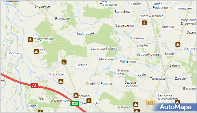 mapa Ladorudz gmina Dąbie, Ladorudz gmina Dąbie na mapie Targeo