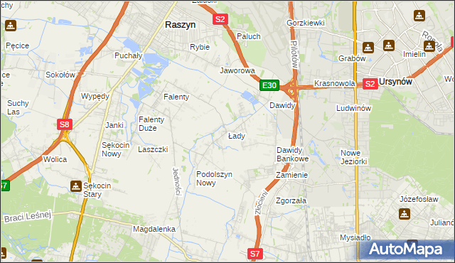 mapa Łady gmina Raszyn, Łady gmina Raszyn na mapie Targeo