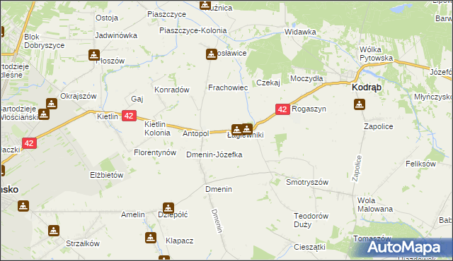 mapa Łagiewniki gmina Kodrąb, Łagiewniki gmina Kodrąb na mapie Targeo