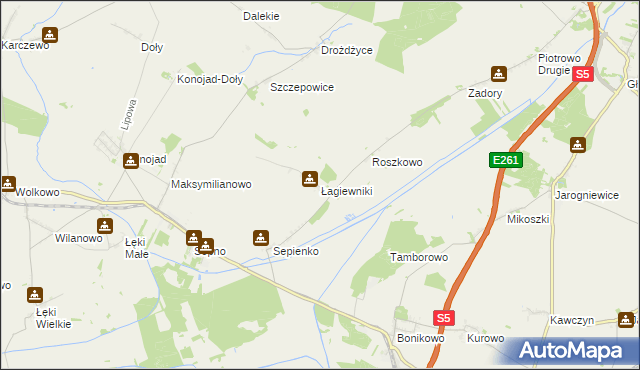 mapa Łagiewniki gmina Kościan, Łagiewniki gmina Kościan na mapie Targeo