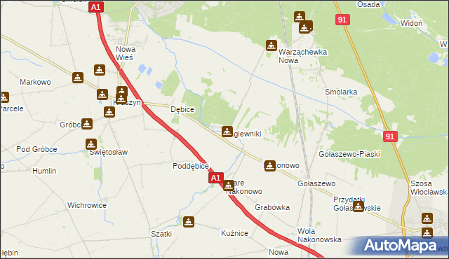 mapa Łagiewniki gmina Włocławek, Łagiewniki gmina Włocławek na mapie Targeo