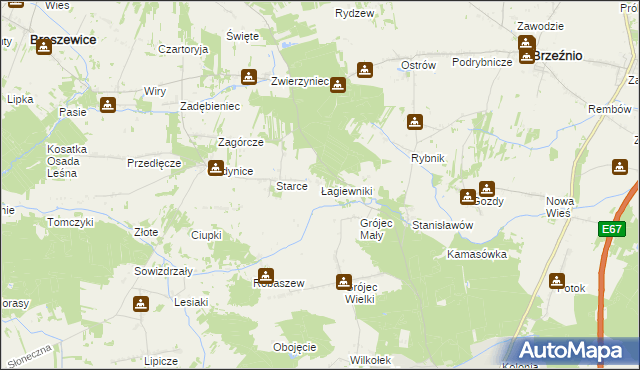 mapa Łagiewniki gmina Złoczew, Łagiewniki gmina Złoczew na mapie Targeo