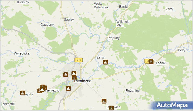 mapa Łajsy gmina Pieniężno, Łajsy gmina Pieniężno na mapie Targeo