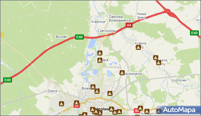 mapa Łąka gmina Bolesławiec, Łąka gmina Bolesławiec na mapie Targeo