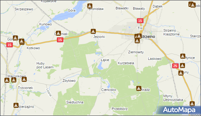 mapa Łąkie gmina Strzelno, Łąkie gmina Strzelno na mapie Targeo