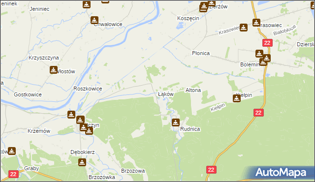 mapa Łąków, Łąków na mapie Targeo