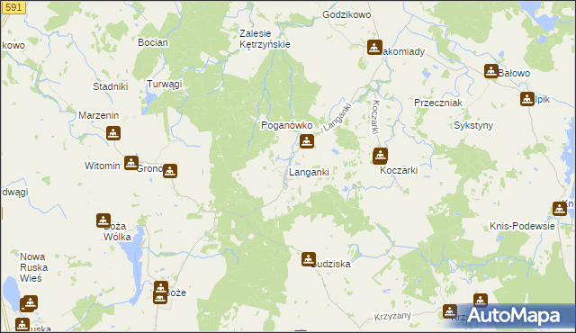 mapa Langanki gmina Kętrzyn, Langanki gmina Kętrzyn na mapie Targeo