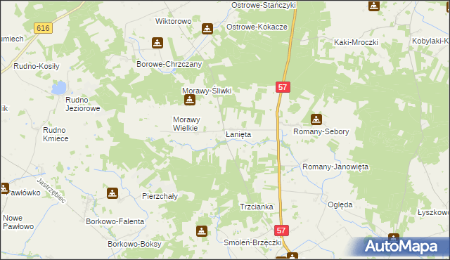 mapa Łanięta gmina Krzynowłoga Mała, Łanięta gmina Krzynowłoga Mała na mapie Targeo