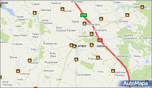 mapa Łanięta powiat kutnowski, Łanięta powiat kutnowski na mapie Targeo