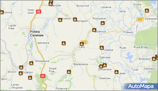 mapa Łany gmina Cisek, Łany gmina Cisek na mapie Targeo