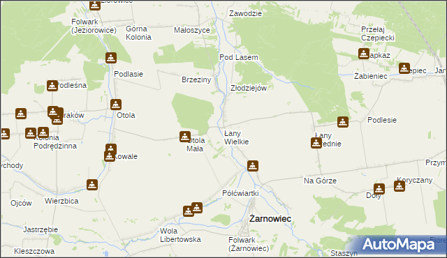 mapa Łany Wielkie gmina Żarnowiec, Łany Wielkie gmina Żarnowiec na mapie Targeo