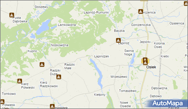 mapa Łapinóżek, Łapinóżek na mapie Targeo