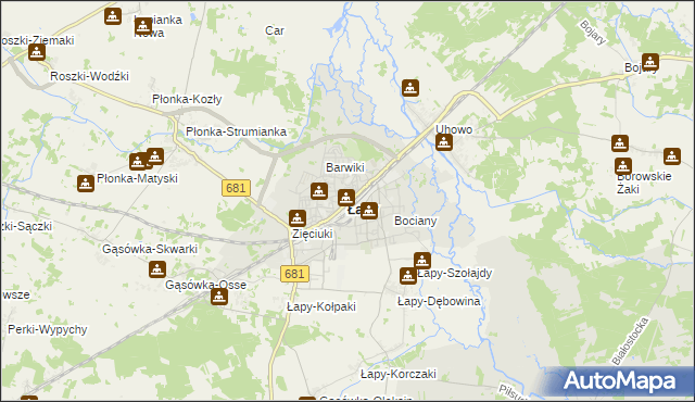 mapa Łapy, Łapy na mapie Targeo