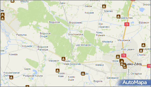 mapa Las Winiarski, Las Winiarski na mapie Targeo