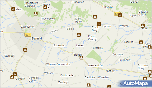 mapa Lasek gmina Sanniki, Lasek gmina Sanniki na mapie Targeo